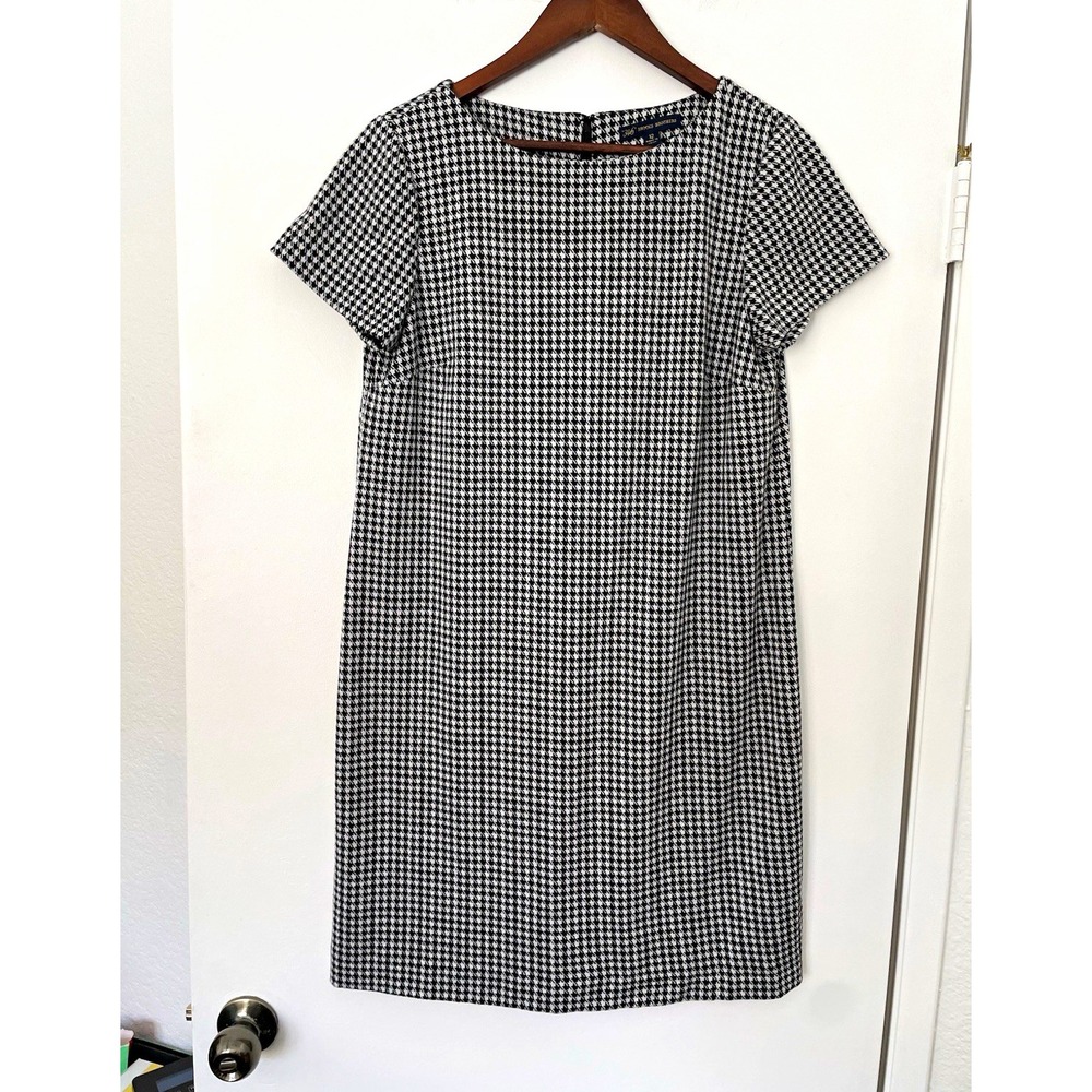 Brooks Brothers 346 Womens 12 Black White Houndstooth Shift Dress Zip Knee